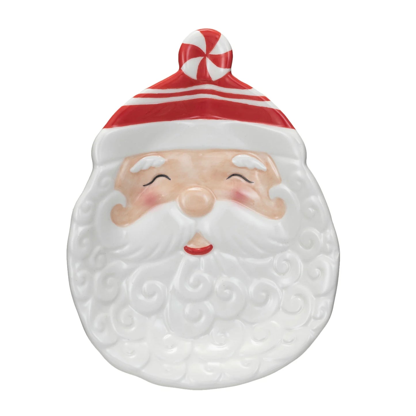 Hand-Painted Ceramic Santa Shaped Plate, White & Red