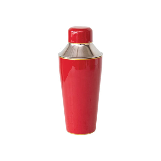 Red 22oz Enameled Stainless Steel Cocktail Shaker With  Gold Rim