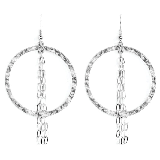 Silver Gilded Earrings with Link Chain Accent