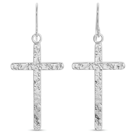 Silver Long Gilded Cross Earrings