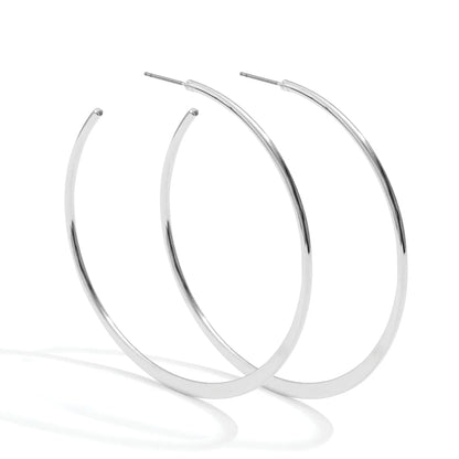 Silver Large Delicate Hoops With Flat Bottom