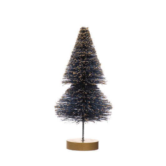 Sisal Bottle Brush Tree w/ Gold Glitter & Wood Base, Blue