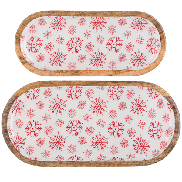 Red & White Enameled Snowflake Tray (2 Sizes)