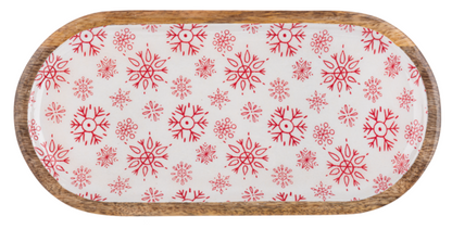 Red & White Enameled Snowflake Tray (2 Sizes)