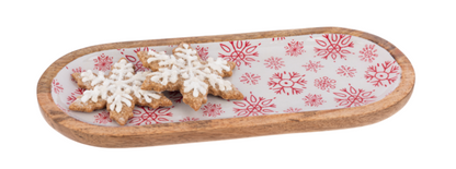 Red & White Enameled Snowflake Tray (2 Sizes)