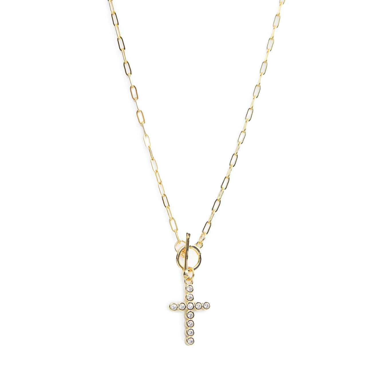 Gold Sparkle Cross Toggle Necklace