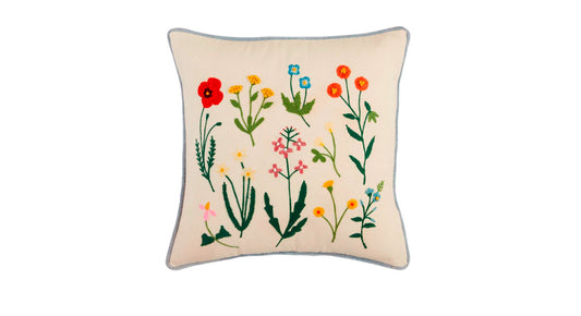 Square Botanical Stem Embroidered Pillow