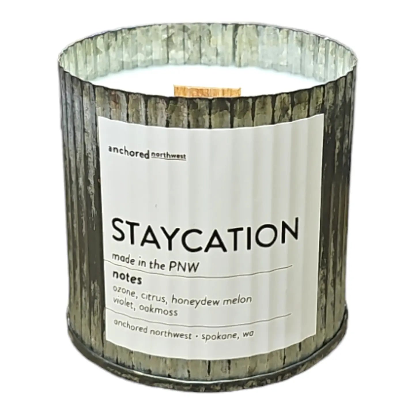 Staycation Rustic Vintage Farmhouse Wood Wick Candle