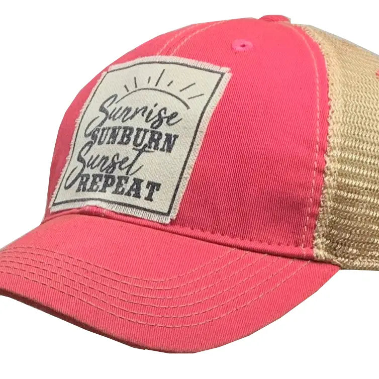 Sunrise Sunburn Sunset Repeat Distressed Trucker Hat