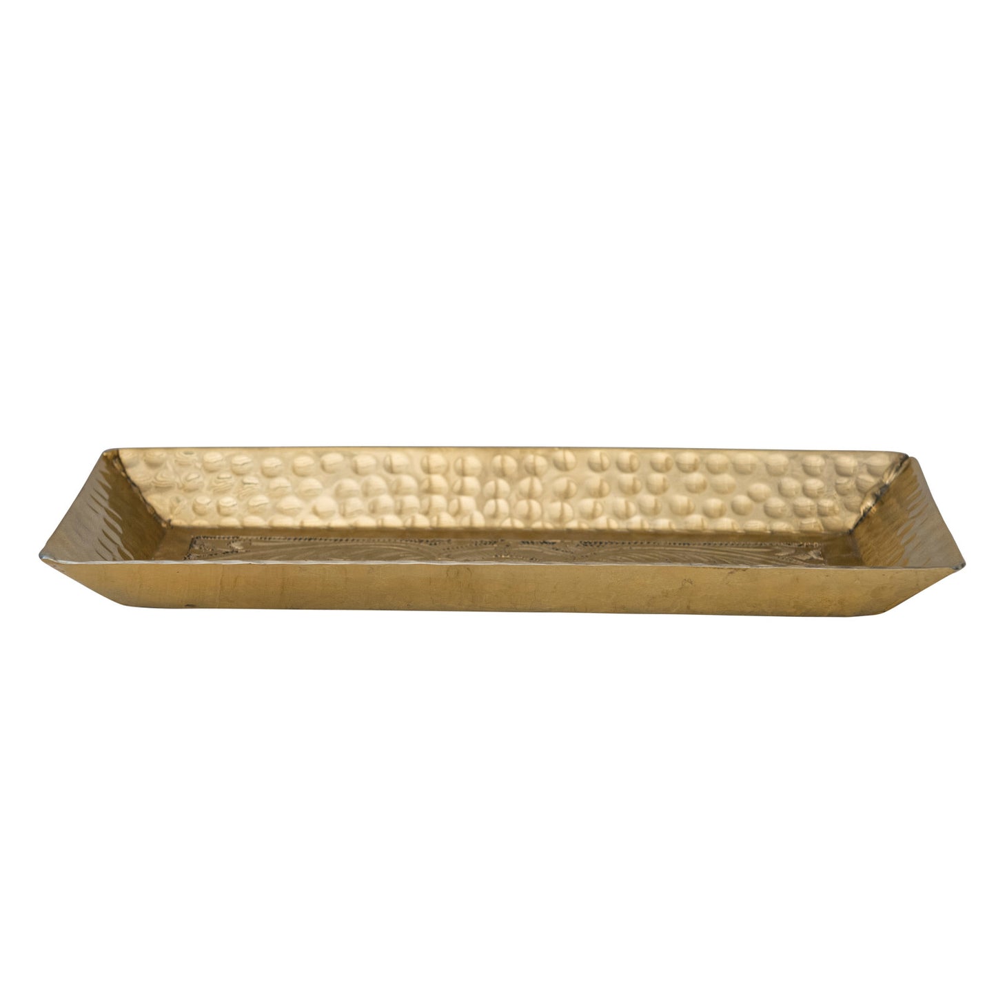Decorative Hammered Aluminum Tray With Stamped Design, Gold Finish