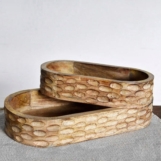 Oval Carved Wood Tray