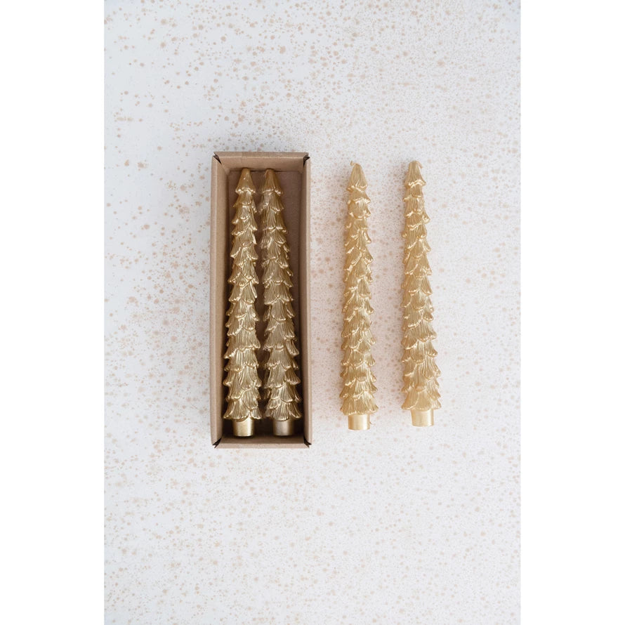 Unscented Tree Shaped Taper Candles, Set of 2 Gold