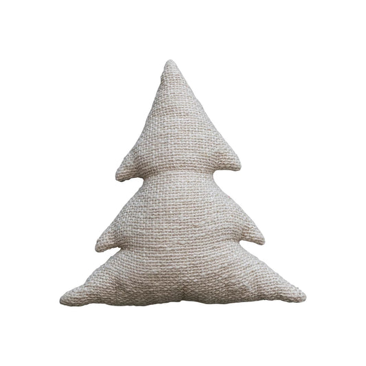 18"L x 18"H Woven Cotton Slub Tree Shaped Pillow With Metallic Gold Thread, Natural