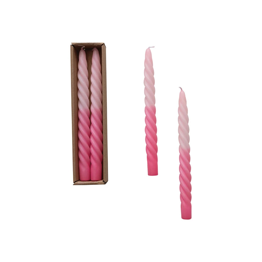 Pink Ombre Unscented Twisted Taper Candles, Set of 2