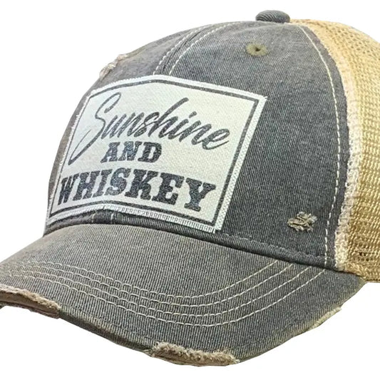 Black Sunshine & Whiskey Distressed Trucker Hat