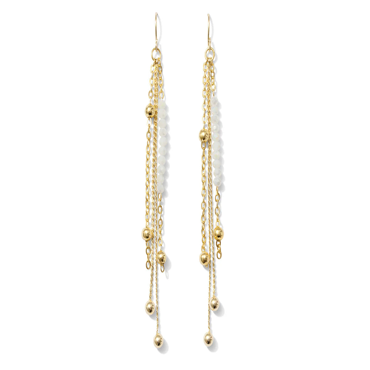 White & Gold Long Earring with a Pop of Color