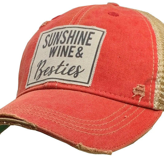 Sunshine Wine & Besties Distressed Trucker Hat