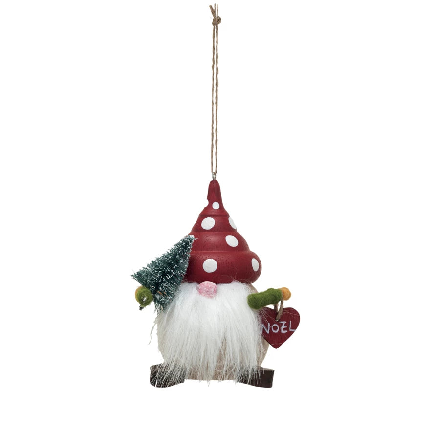 Wood Gnome With Mushroom Hat Ornament