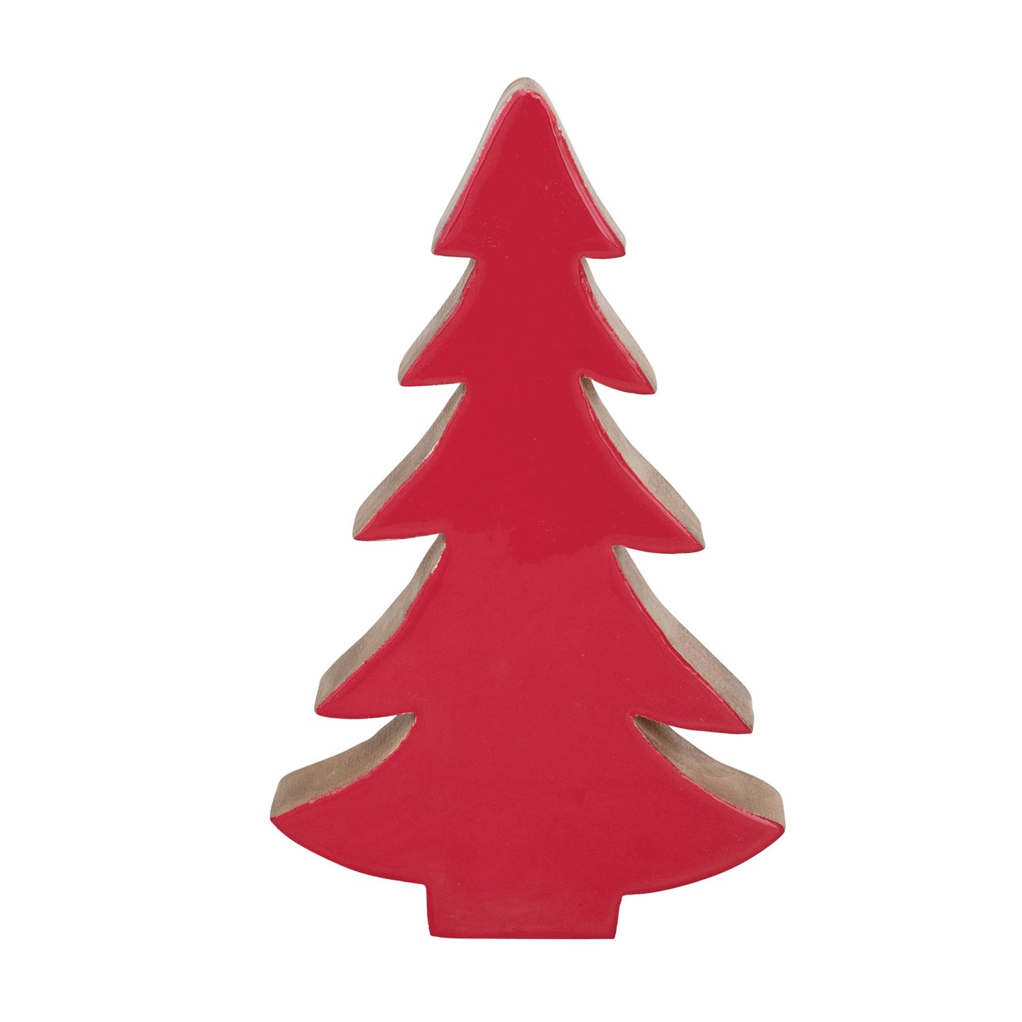 5-1/2"L x 1-1/2"W x 9-1/2"H Enameled Mango Wood Christmas Tree, Red