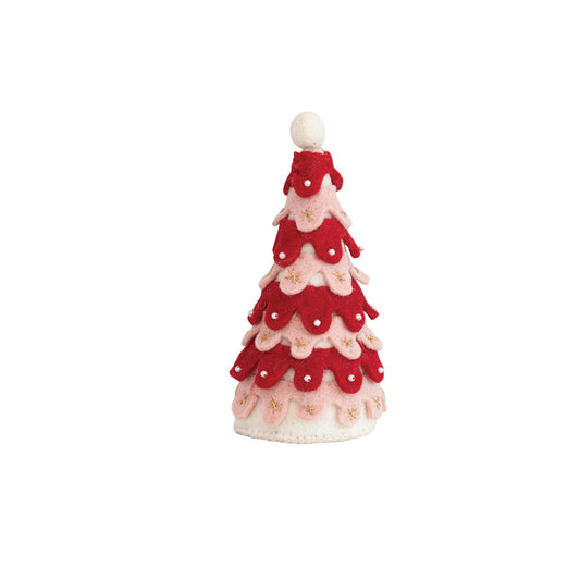 4" Round x 9"H Handmade Wool Felt Tree w/ Beads, Embroidery & Pom Pom, Multi Color