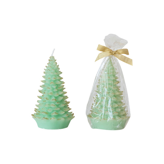 Unscented Tree Shaped Candle w/ Gold Tips, Mint Color