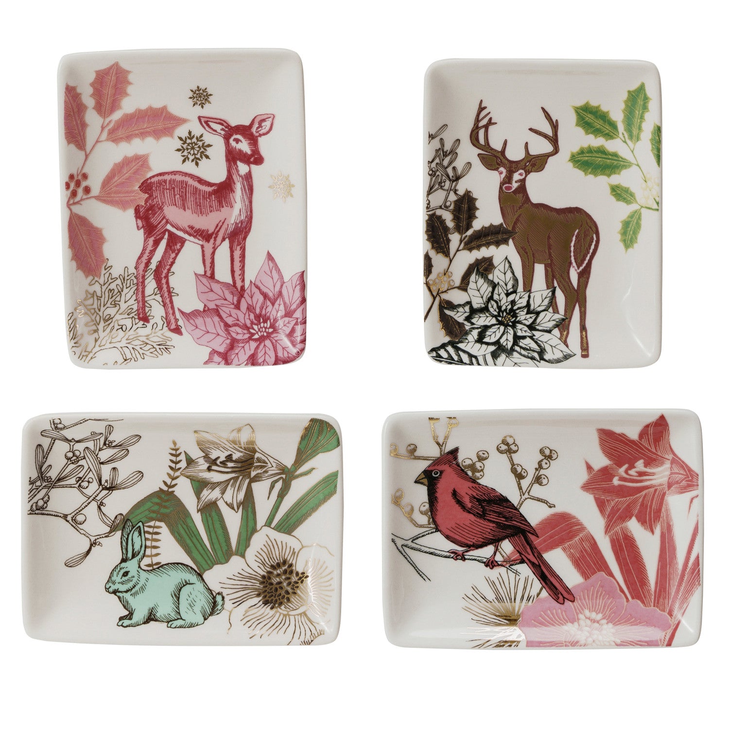 Stoneware Dish w/ Flora/Fauna Pattern & Gold Electroplating, 4 Styles ©