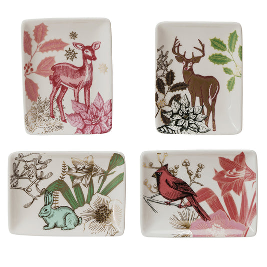 Stoneware Dish w/ Flora/Fauna Pattern & Gold Electroplating, 4 Styles ©