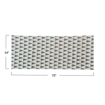 Stonewashed Cotton Printed Table Runner w/ Christmas Tree Pattern