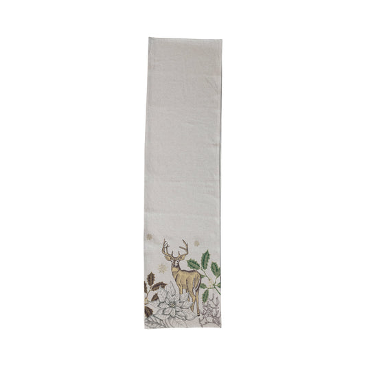 Cotton & Linen Printed Table Runner w/ Metallic Gold Thread Embroidery ©