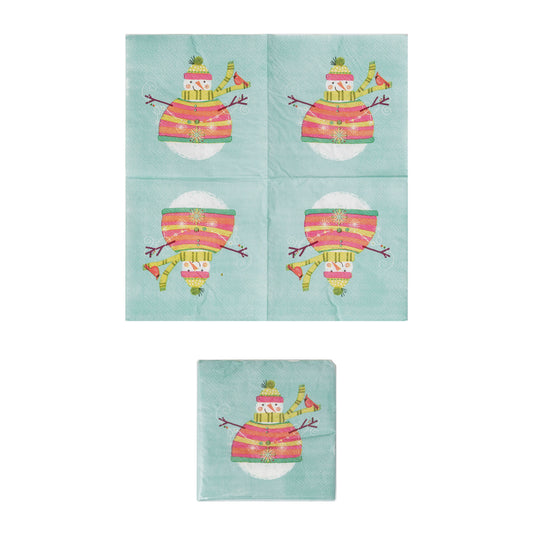 Paper Cocktail Napkins w/ Snowman, Multi Color (Contains 50 Folded Pieces) ©