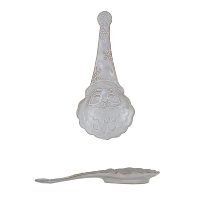 Stoneware Santa Shaped Spoon Rest, Reactive Glaze, White (Each One Will Vary)