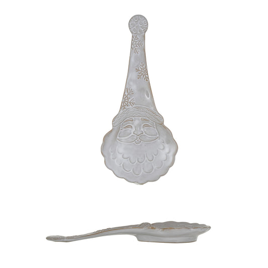 Stoneware Santa Shaped Spoon Rest, Reactive Glaze, White (Each One Will Vary)