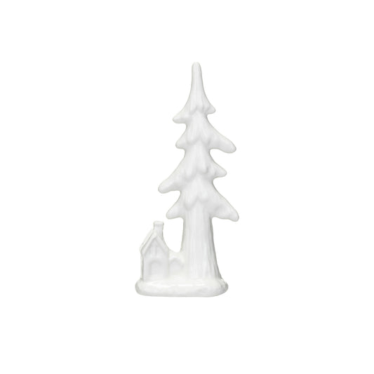 Ceramic Tree w/ Cabin, White