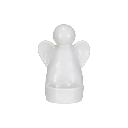 Stoneware Angel Tealight Holder, White