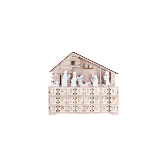 Laser Cut Wood Nativity Advent Calendar w/ 24 Drawers & LED Light