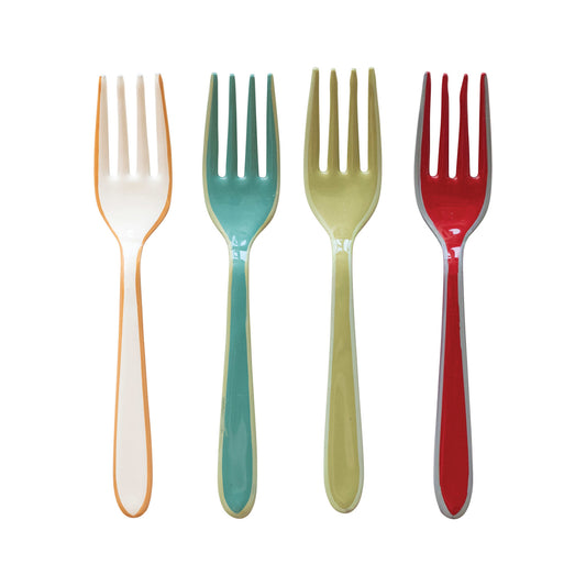 Enameled Stainless Steel Forks w/ Colored Edge, 4 Colors, Set of 4