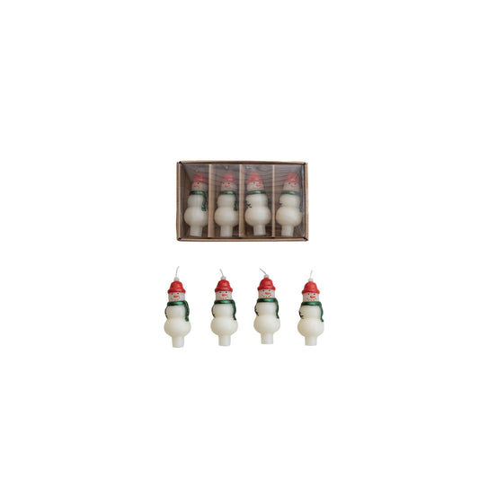 Unscented Snowman Shaped Bottle Taper Candles in Box, Set of 4