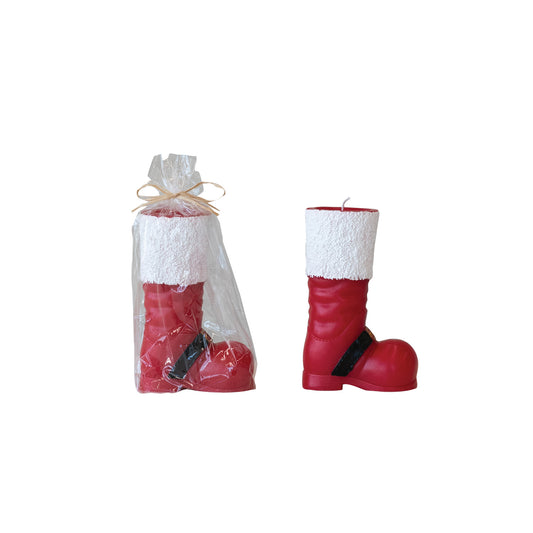Unscented Santa Boot Shaped Candle, Red, White & Black