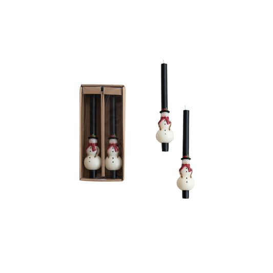 Unscented Snowman Shaped Taper Candles in Box, Set of 2