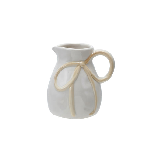 12 oz. Stoneware Creamer with Bow Handle, Yellow & White