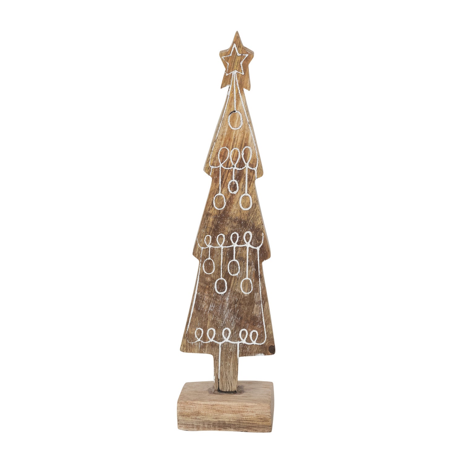 Hand-Carved Mango Wood Tree with Star & Design, Whitewashed