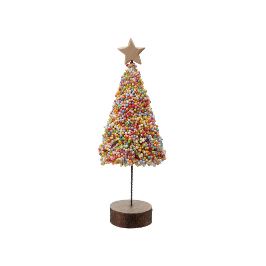 Foam Microbeads & Resin Christmas Tree with Wood Slice Base & Star