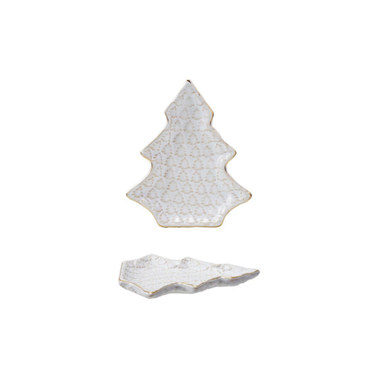 Stoneware Tree Shaped Plate with Trees (Each Will Vary)