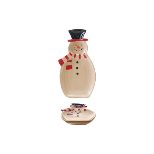 8-1/4"L x 4-1/4"W Hand-Painted Stoneware Snowman Shaped Platter