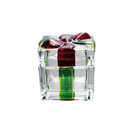 3-1/4" Square x 3"H Glass Gift Shaped Jar, Red & Green