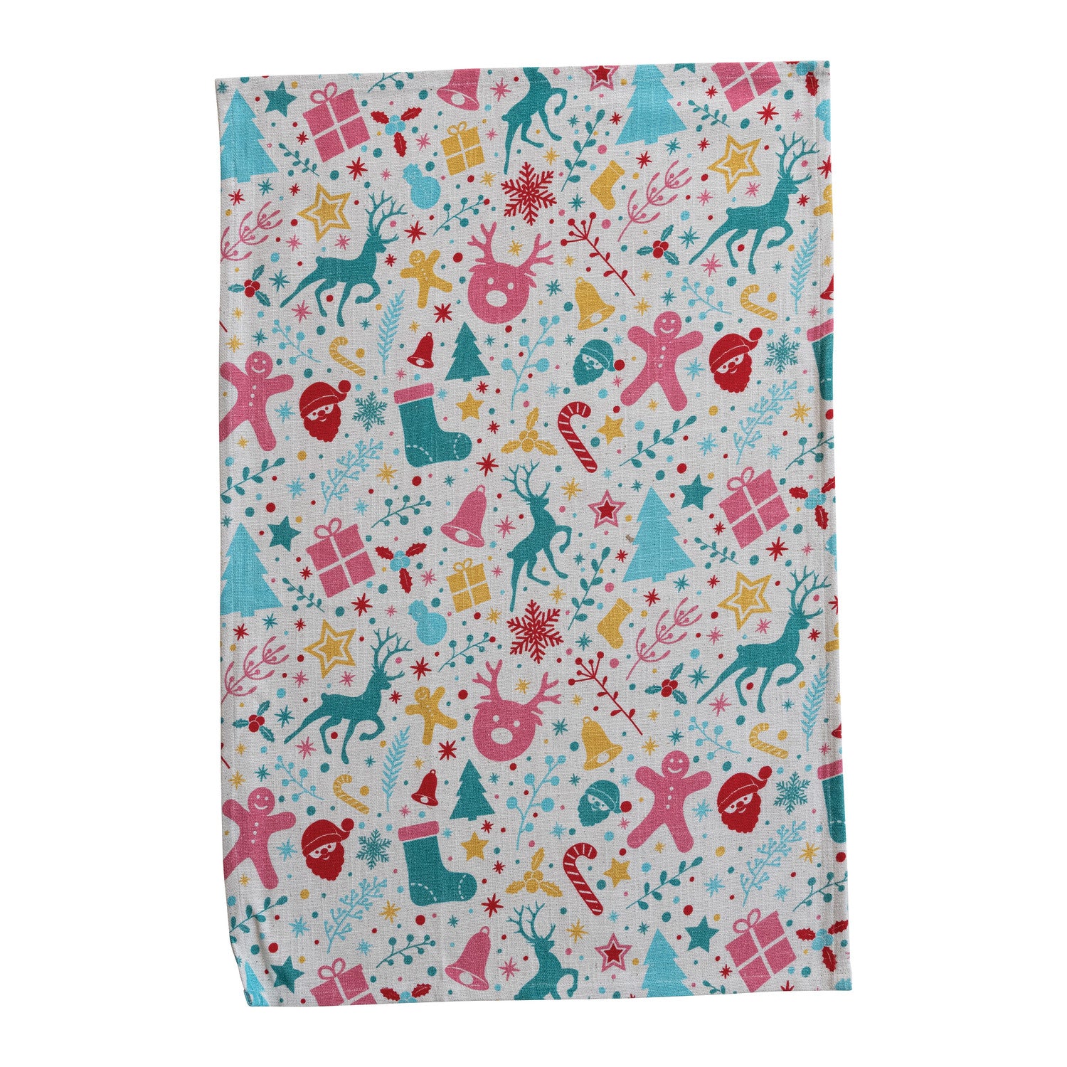 28"L x 18"W Cotton Slub Printed Tea Towel with Holiday Icon Pattern