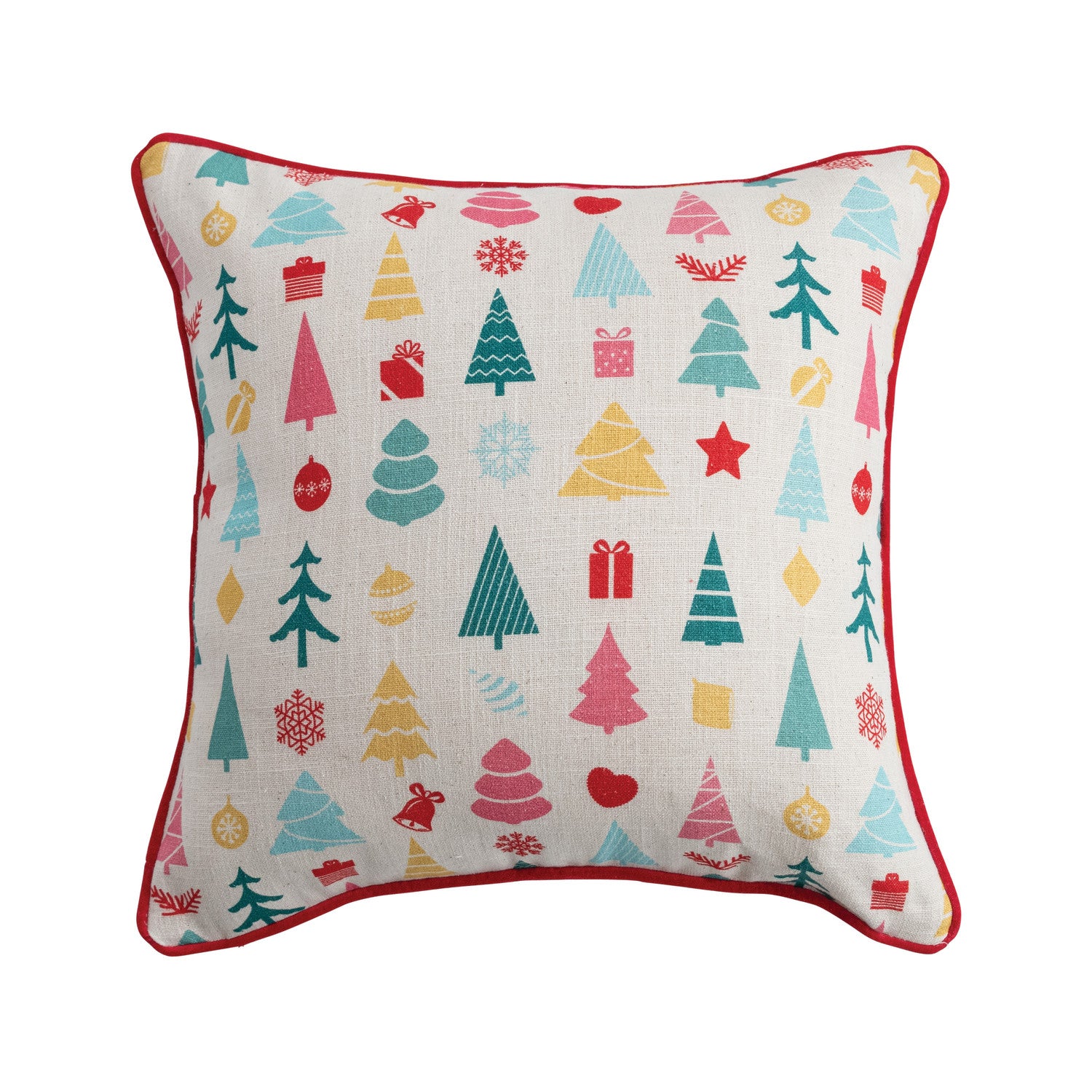 20" Square Pillow with Holiday Icon Pattern, Piping & Red Velvet Back