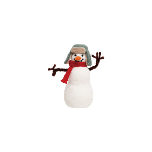 Handmade Fabric & Wool Felt Snowman with Hat