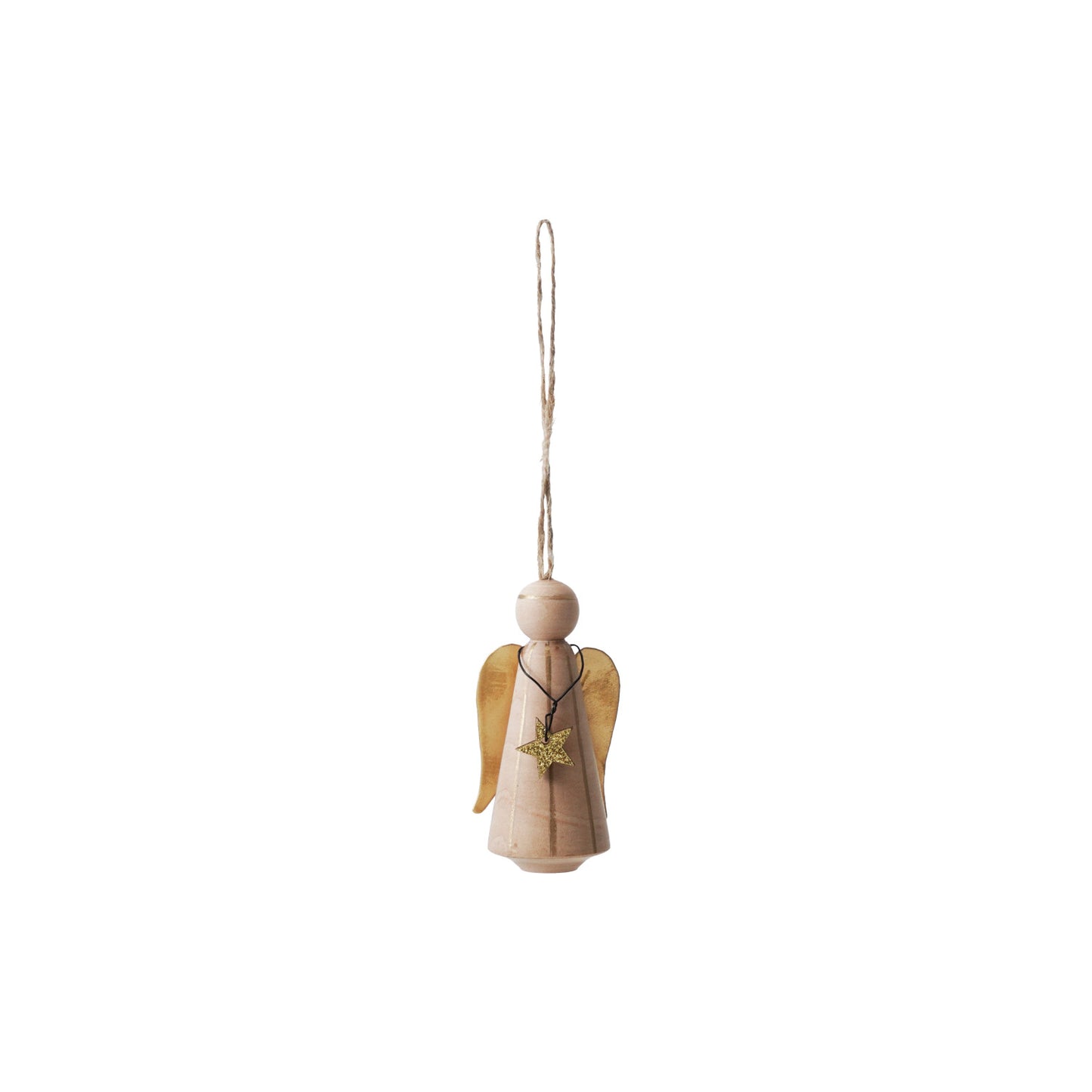 Pine Wood & Metal Wire Angel with Stripes, Star & Glitter