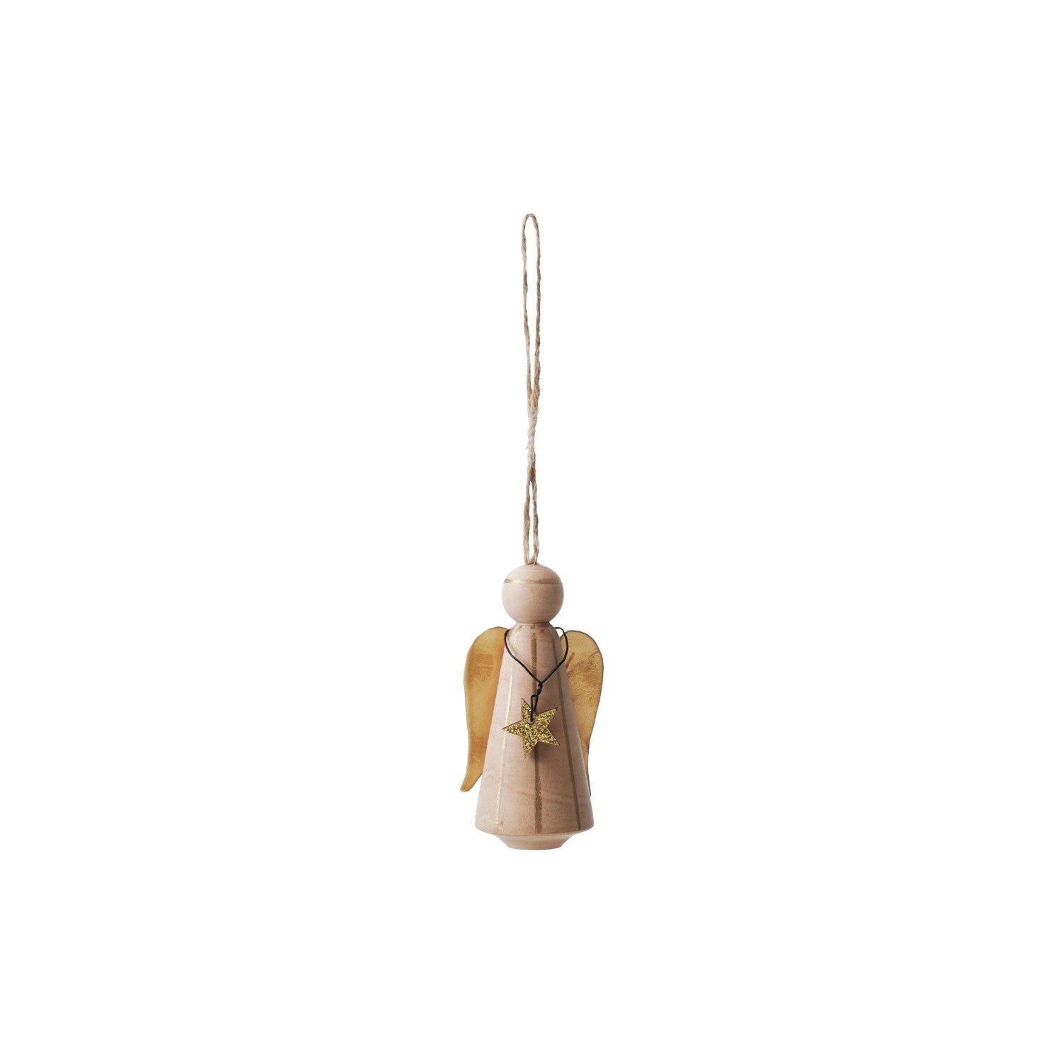 Pine Wood & Metal Wire Angel with Stripes, Star & Glitter